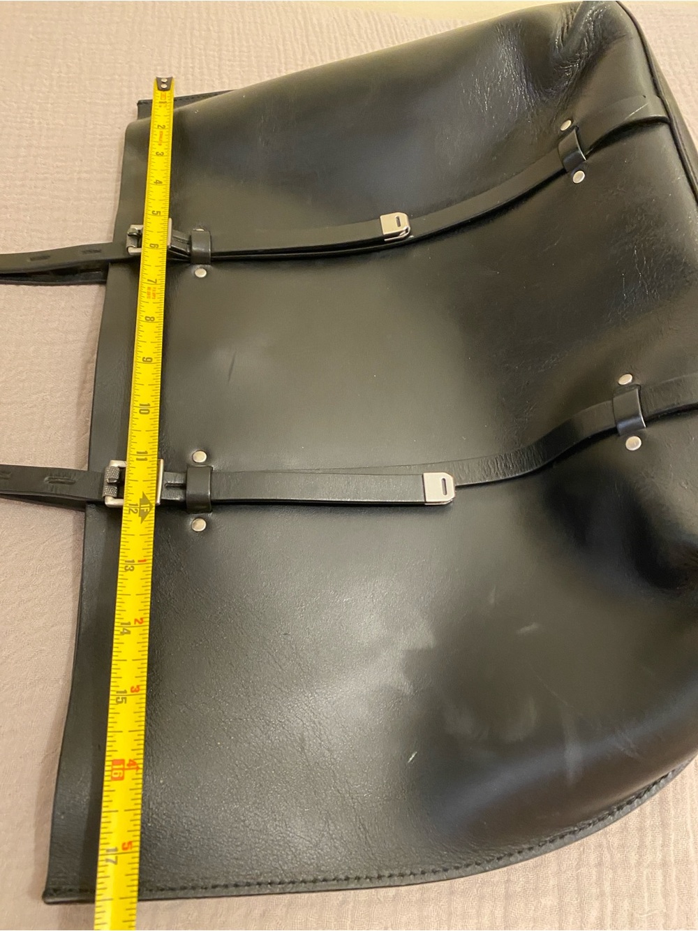 Black Leather Tote Bag with Adjustable Straps - Picture 14 of 15